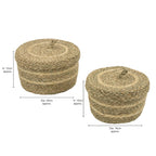 Palma Natural Set of 2 Round Storage Baskets with Lids