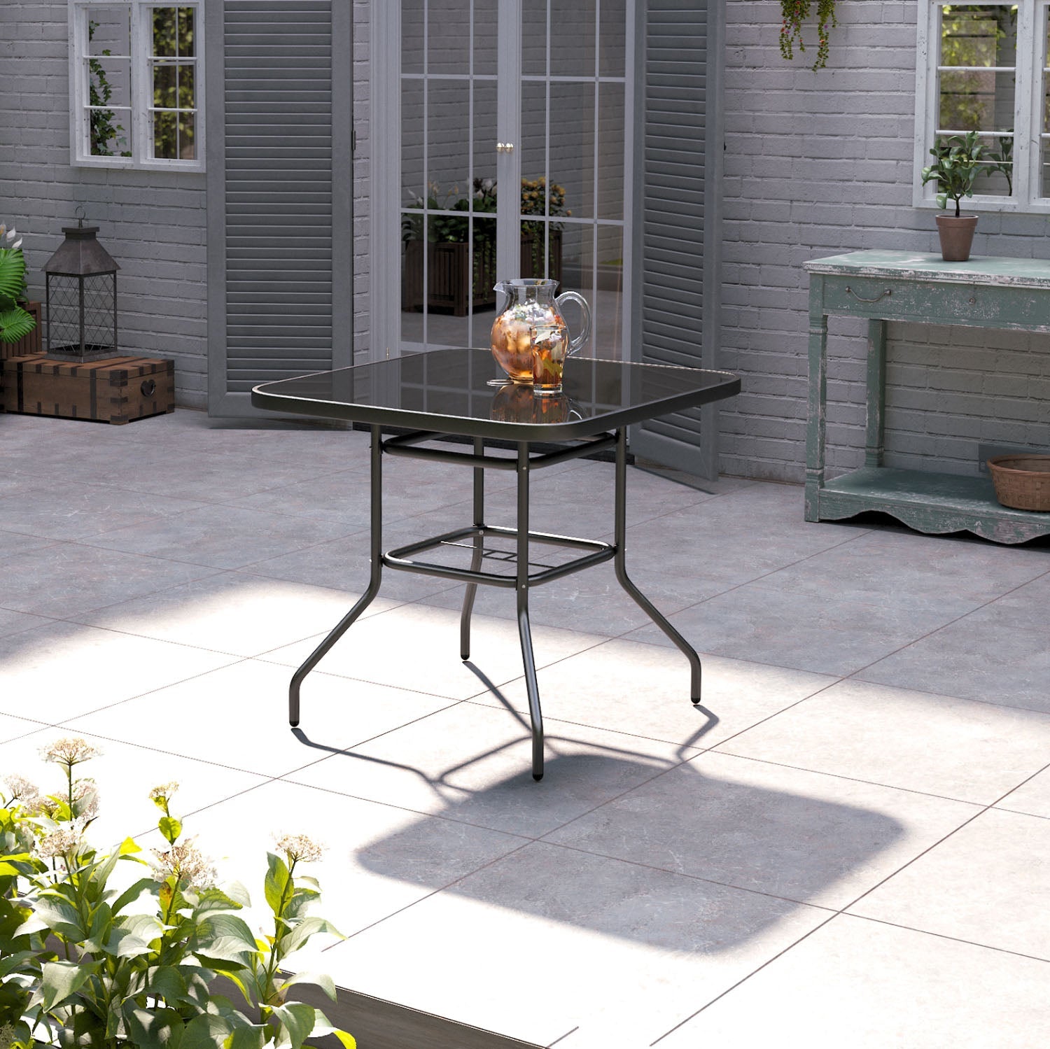 4 Seater Garden Table Black with Parasol Hole