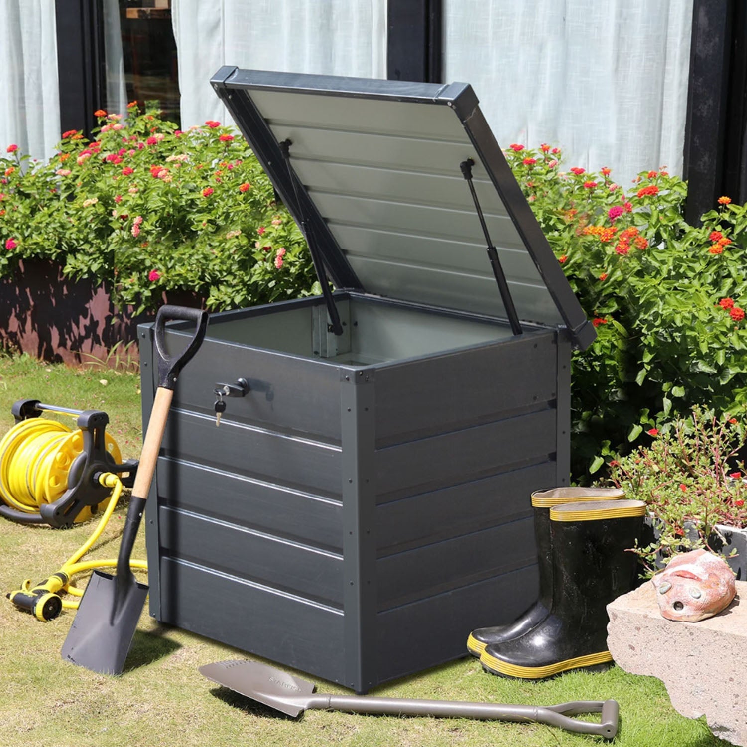 Charcoal Black 200L Steel Lockable Garden Storage Box