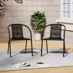Set of 2 Black PE Rattan Stacking Garden Chairs