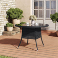 4 Seater Round Rattan Garden Table Black with Tempered Glass Top