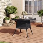 4 Seater Round Rattan Garden Table Black with Tempered Glass Top