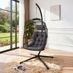 Adjustable Swing Hanging Egg Chair with Black Headrest and Cushion