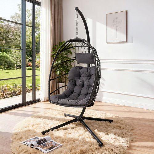 Adjustable Swing Hanging Egg Chair with Black Headrest and Cushion
