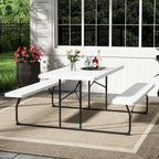 Foldable 6 Seater White Picnic Table and Bench Set
