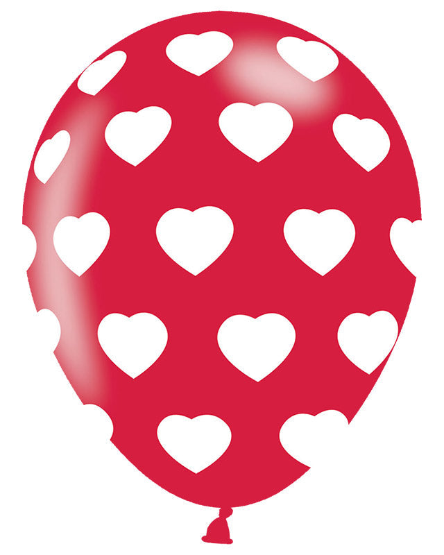 Polka Hearts White On Red Latex Balloons - 11" (6pk)