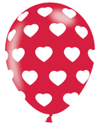 Polka Hearts White On Red Latex Balloons - 11" (6pk)