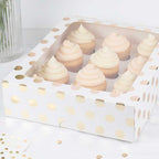 White & Gold Polka Dot Cupcake Box for 12 Cupcakes