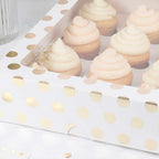 White & Gold Polka Dot Cupcake Box for 12 Cupcakes