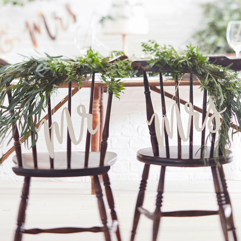 Wooden Mr and Mrs Wedding Chair Signs