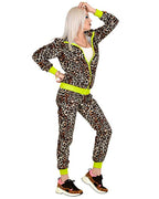 80s Black Leopard Print Shell Suit - Adult Costume