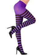 Black & Purple Striped Tights - Adult