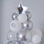 Silver, Chrome & Confetti Balloon Christmas Tree - 110 Balloons