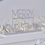 Silver Metal Merry Christmas Sign - 24cm x 38cm