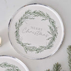 Silver Wreath Merry Christmas Paper Plates - 25cm (8pk)