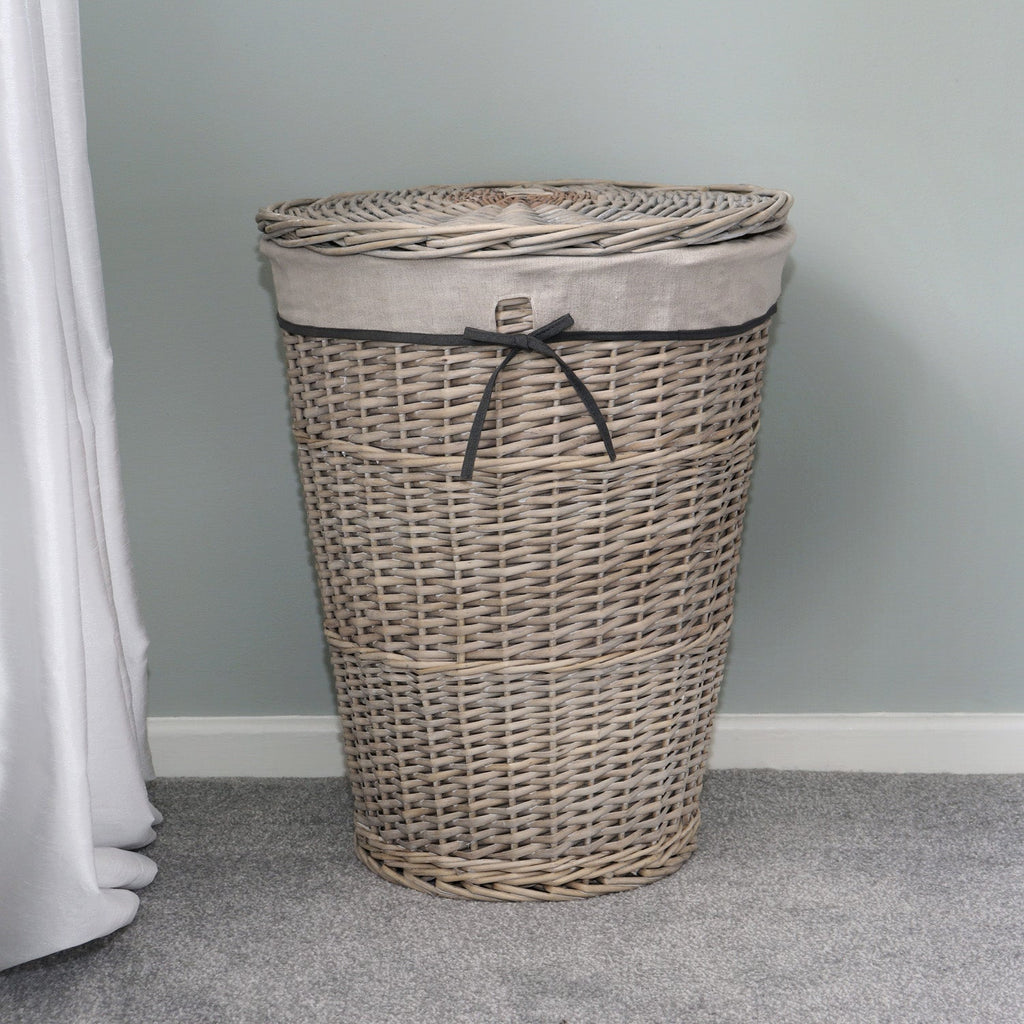 Arianna Antique Wash Round Willow Laundry Basket