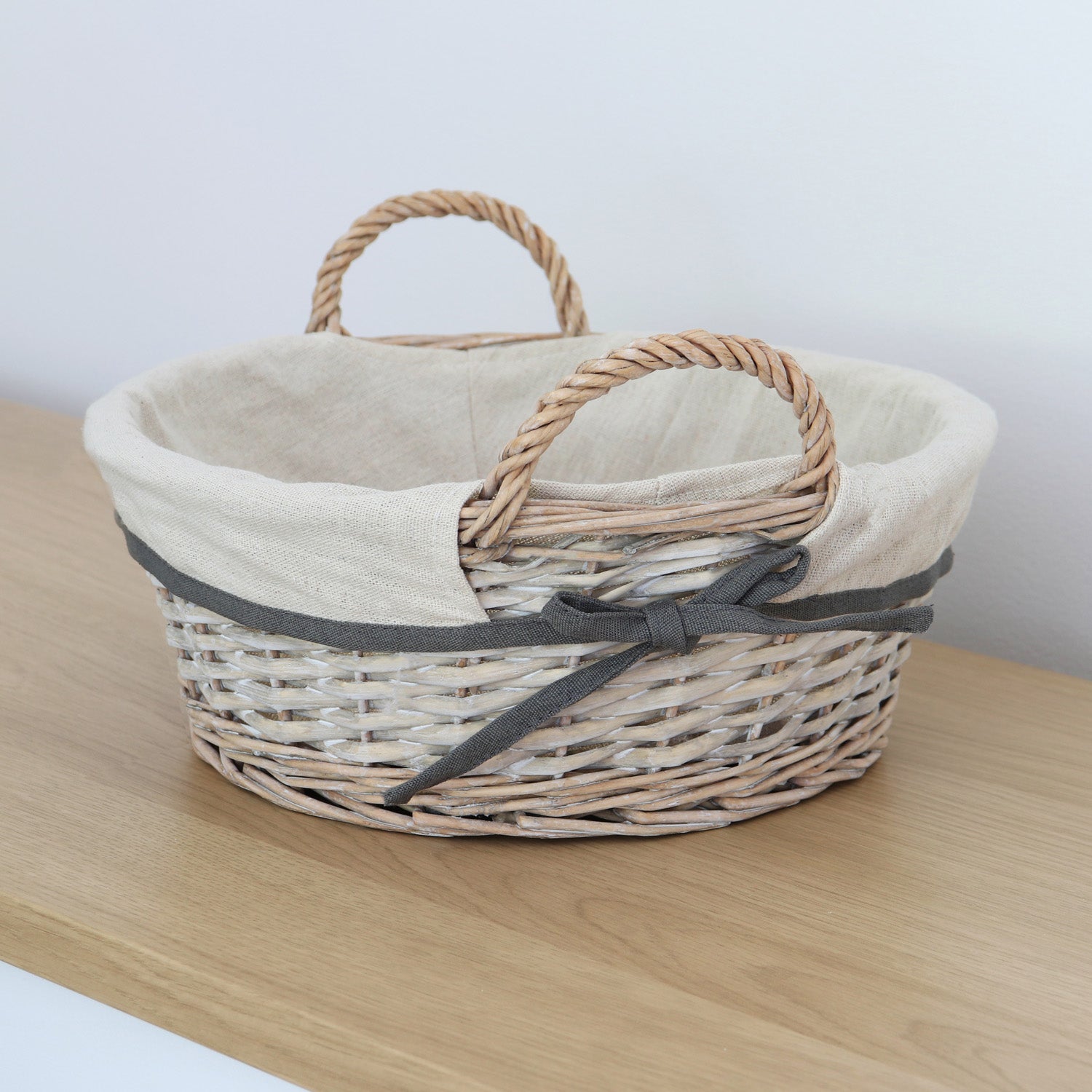 Arianna Antique Wash Round Willow Storage Basket