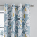 Catherine Lansfield Inga Leaf Teal Lined Eyelet Curtains