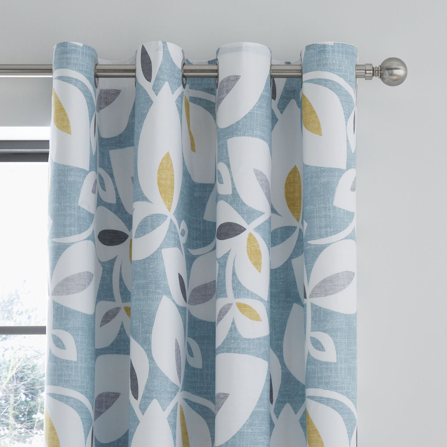 Catherine Lansfield Inga Leaf Teal Lined Eyelet Curtains