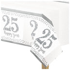 25th Silver Sparkling Wedding Anniversary Plastic Tablecover - 1.2m x 1.8m