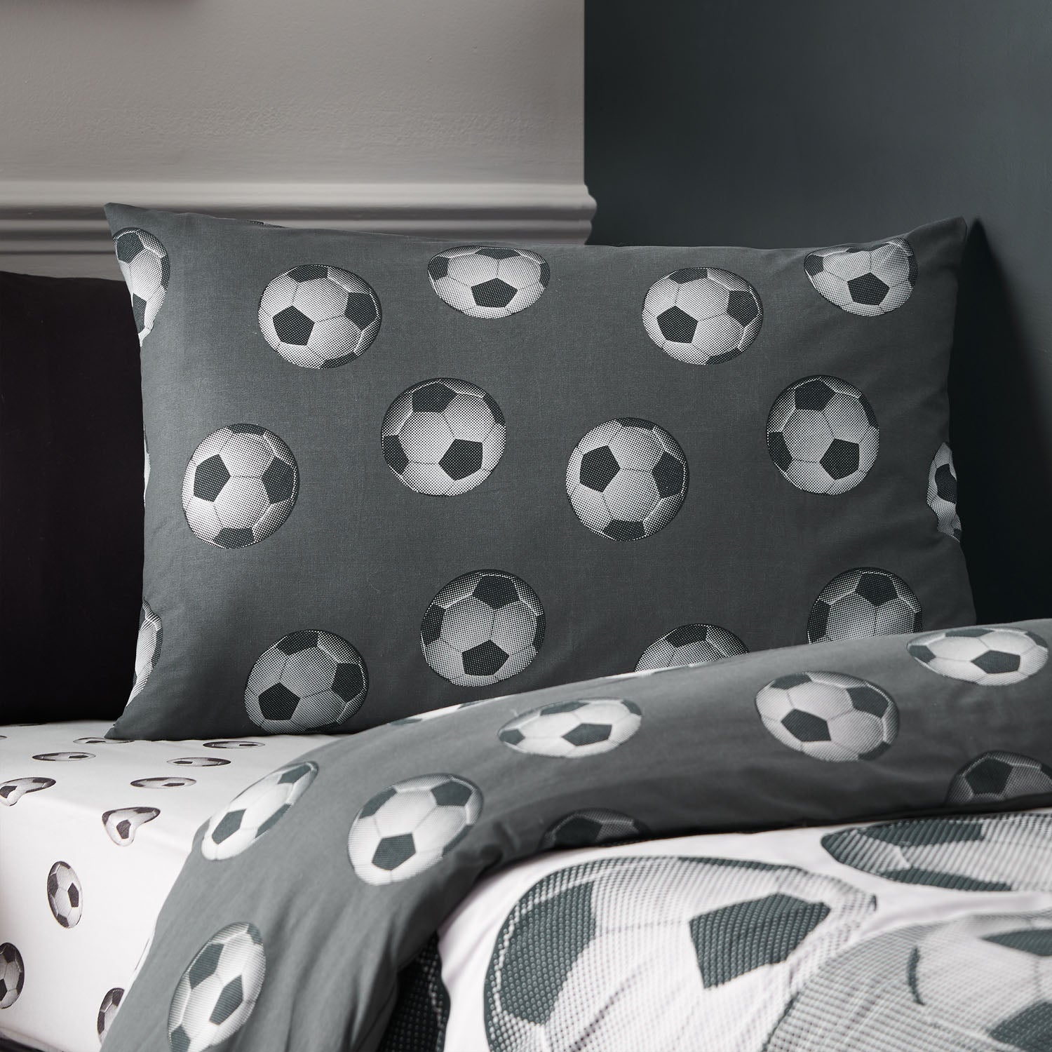 Catherine Lansfield Grey Football Reversible Duvet Set