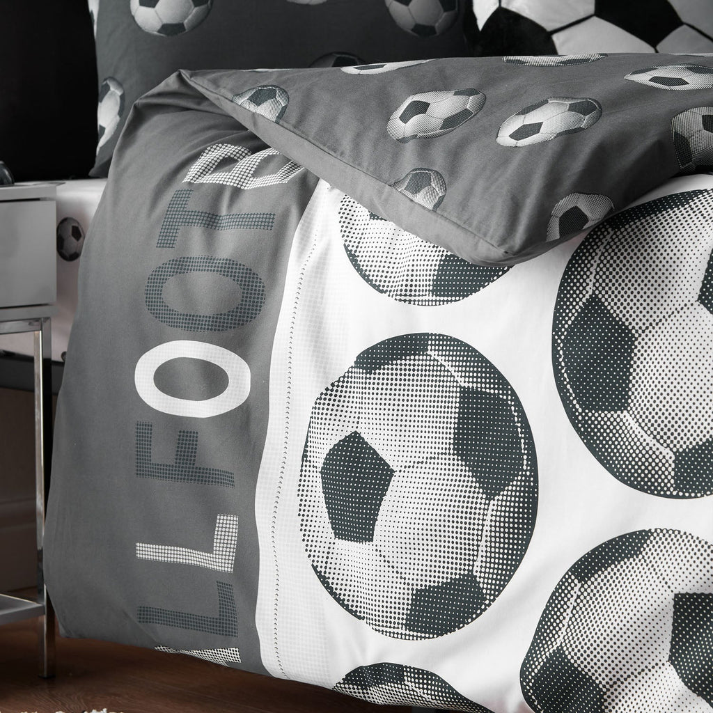 Catherine Lansfield Grey Football Reversible Duvet Set