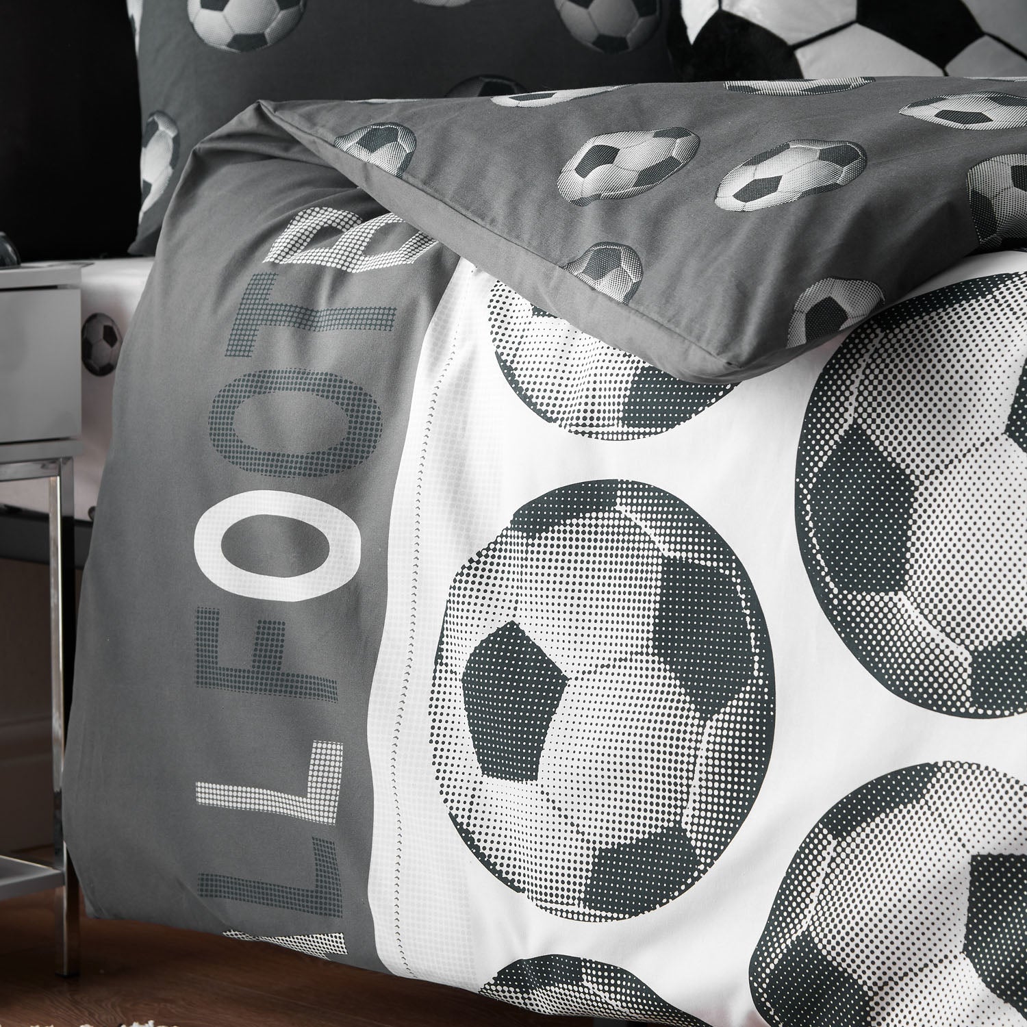 Catherine Lansfield Grey Football Reversible Duvet Set