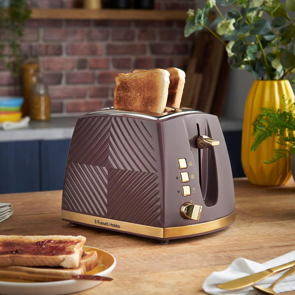 26393 Russell Hobbs Groove 850W 2 Slice Toaster - Mulberry - Beales department store