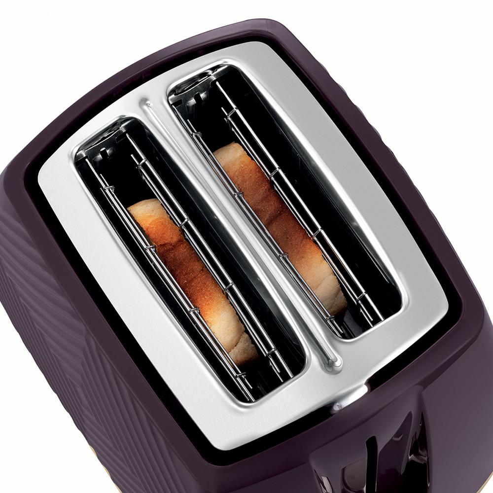 26393 Russell Hobbs Groove 850W 2 Slice Toaster - Mulberry - Beales department store