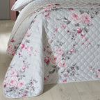 Catherine Lansfield Canterbury Grey Floral Reversible Quilted Bedspread