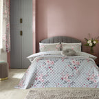 Catherine Lansfield Canterbury Grey Floral Reversible Quilted Bedspread