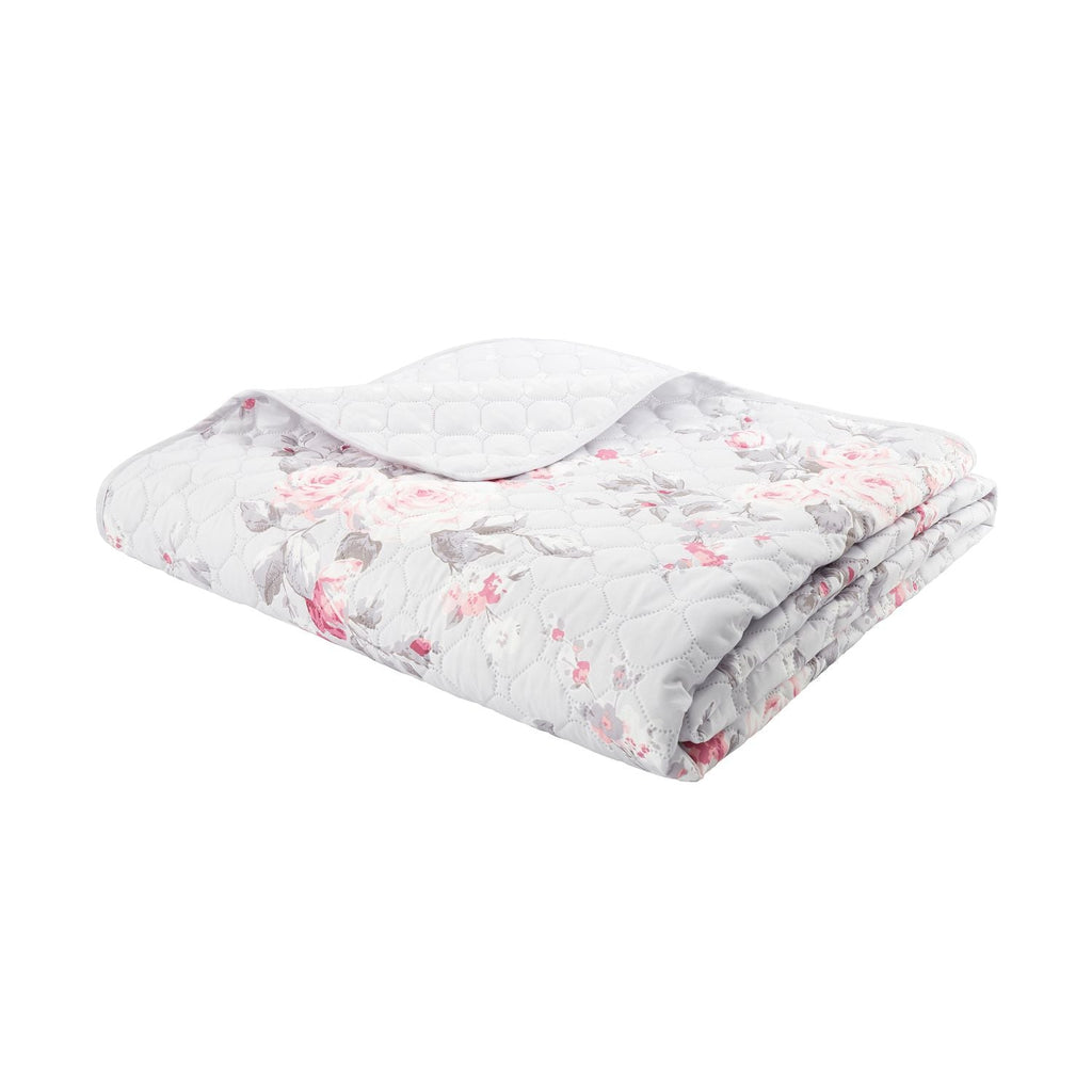 Catherine Lansfield Canterbury Grey Floral Reversible Quilted Bedspread