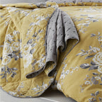Catherine Lansfield Canterbury Ochre Floral Reversible Quilted Bedspread
