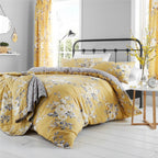 Catherine Lansfield Canterbury Ochre Floral Reversible Quilted Bedspread