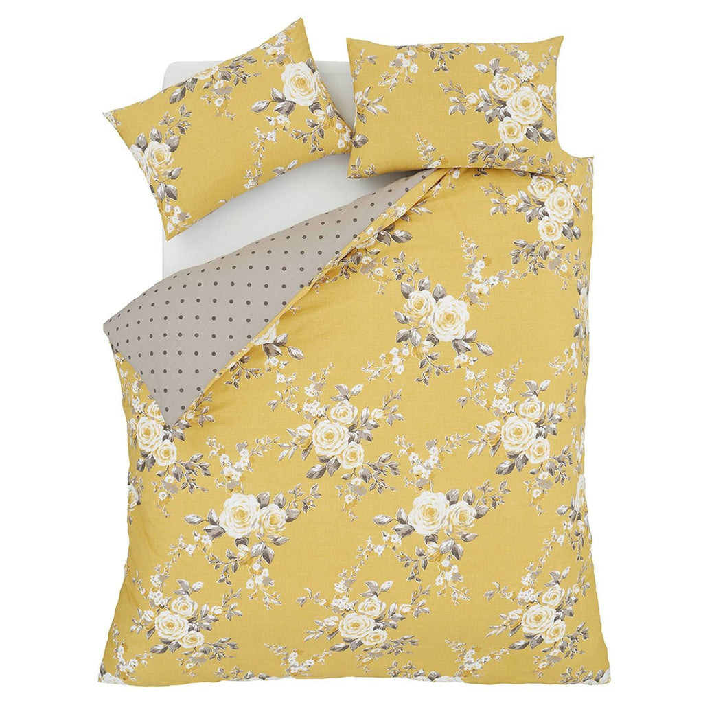 Catherine Lansfield Canterbury Ochre Floral Reversible Duvet Set