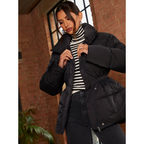 Chi Chi London Shirred Waist Short Padded Jacket in Black