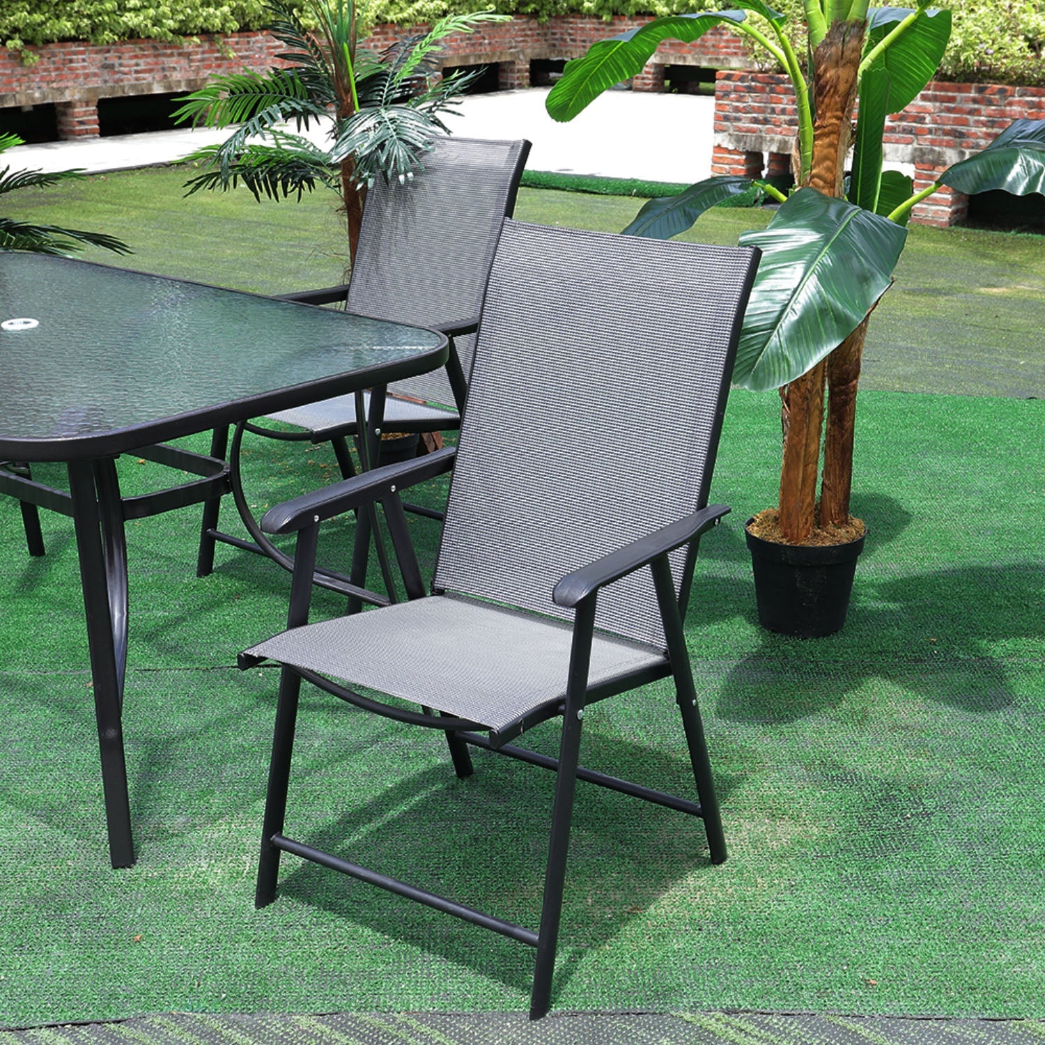 Set of 4 Metal Frame Fabric Foldable Chairs