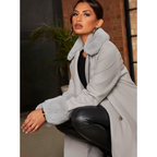 Chi Chi London Double Breasted Faux Fur Trim Coat in Grey