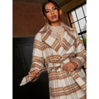 Chi Chi London Check Wrap Tie Waist Coat in Cream