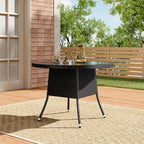 4 Seater Round Rattan Garden Table Black with Tempered Glass Top