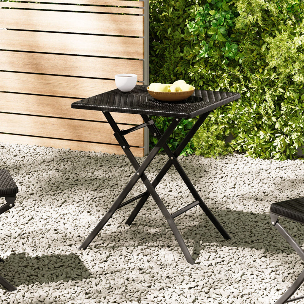 Black Square Rattan Outdoor Bistro Folding Table