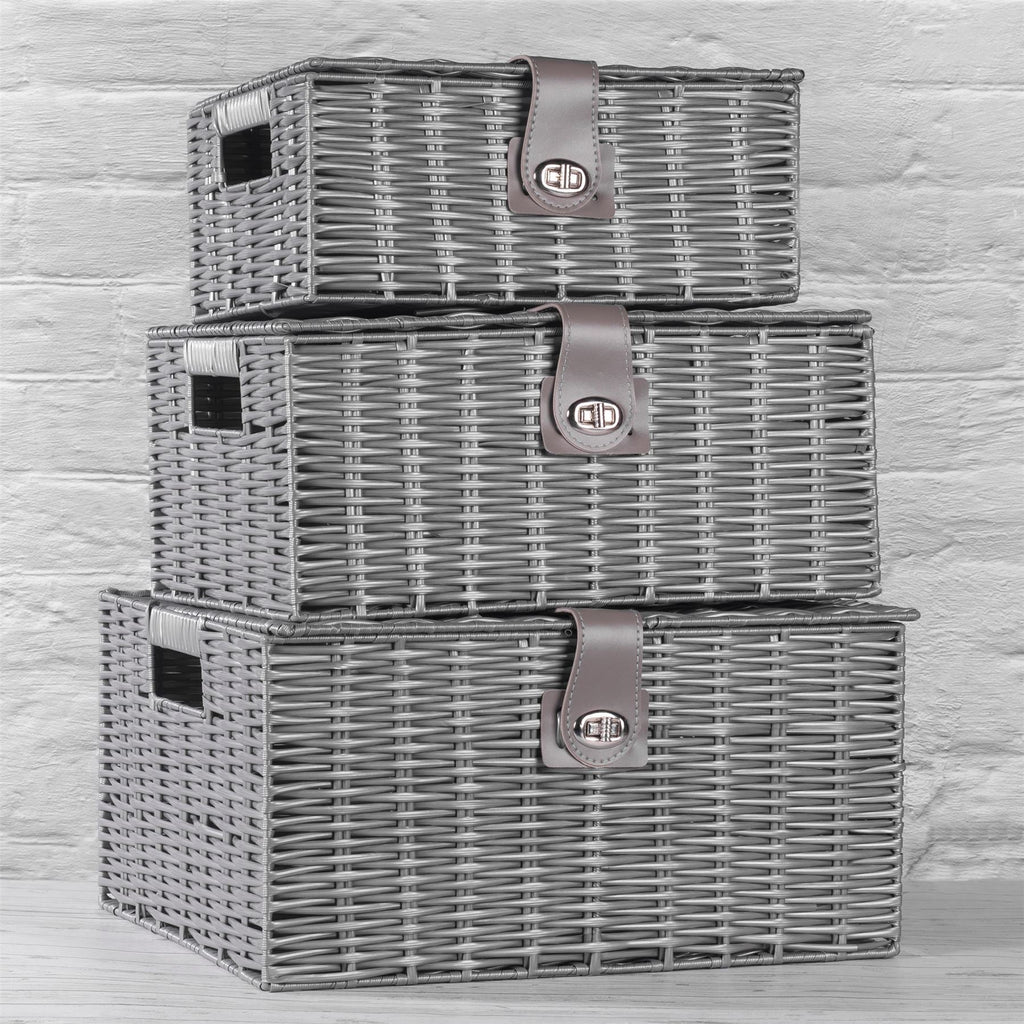 Resin Woven Storage Baskets - Set of 3 Grey | M&W