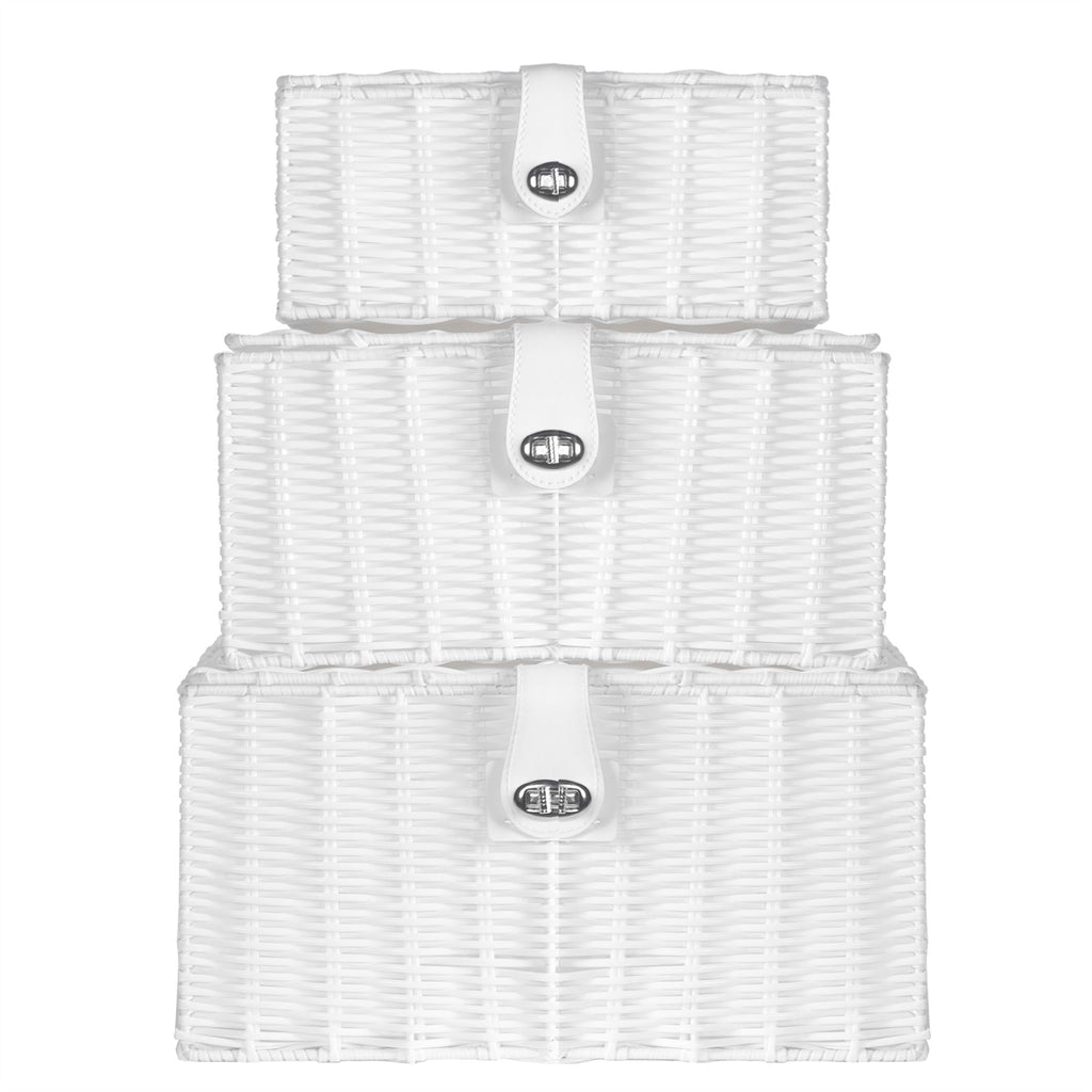 Resin Woven Storage Baskets - Set of 3 White | M&W