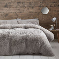 Catherine Lansfield Cuddly Deep Pile Silver Faux Fur Duvet Set
