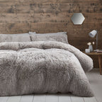 Catherine Lansfield Cuddly Deep Pile Silver Faux Fur Duvet Set