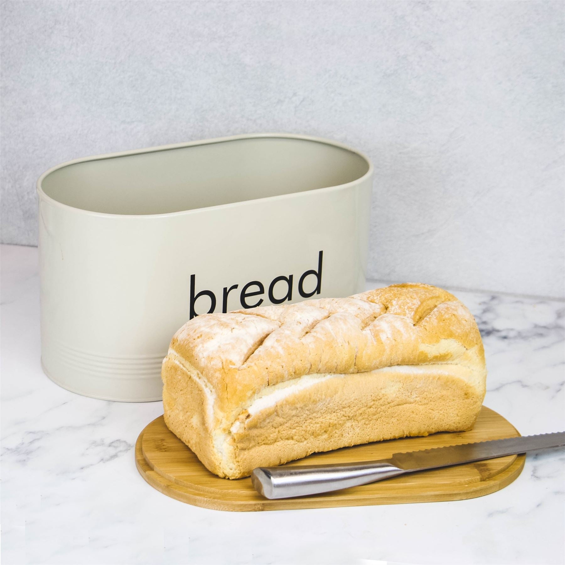 Kitchen Canister Set & Bread Bin in Cream with Bamboo Lids - 4 Piece | M&W