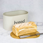 Kitchen Canister Set & Bread Bin in Cream with Bamboo Lids - 4 Piece | M&W
