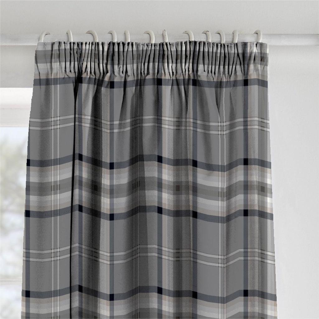 Catherine Lansfield Kelso Charcoal Check Lined Pencil Pleat Curtains