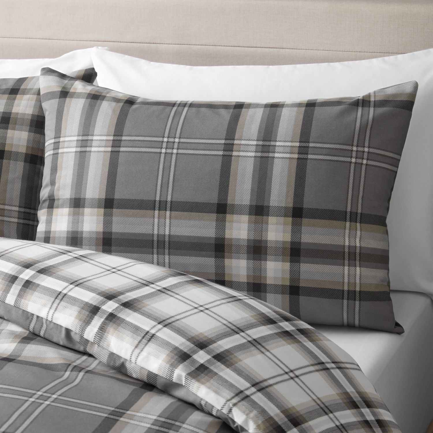 Catherine Lansfield Kelso Charcoal Check Reversible Duvet Set
