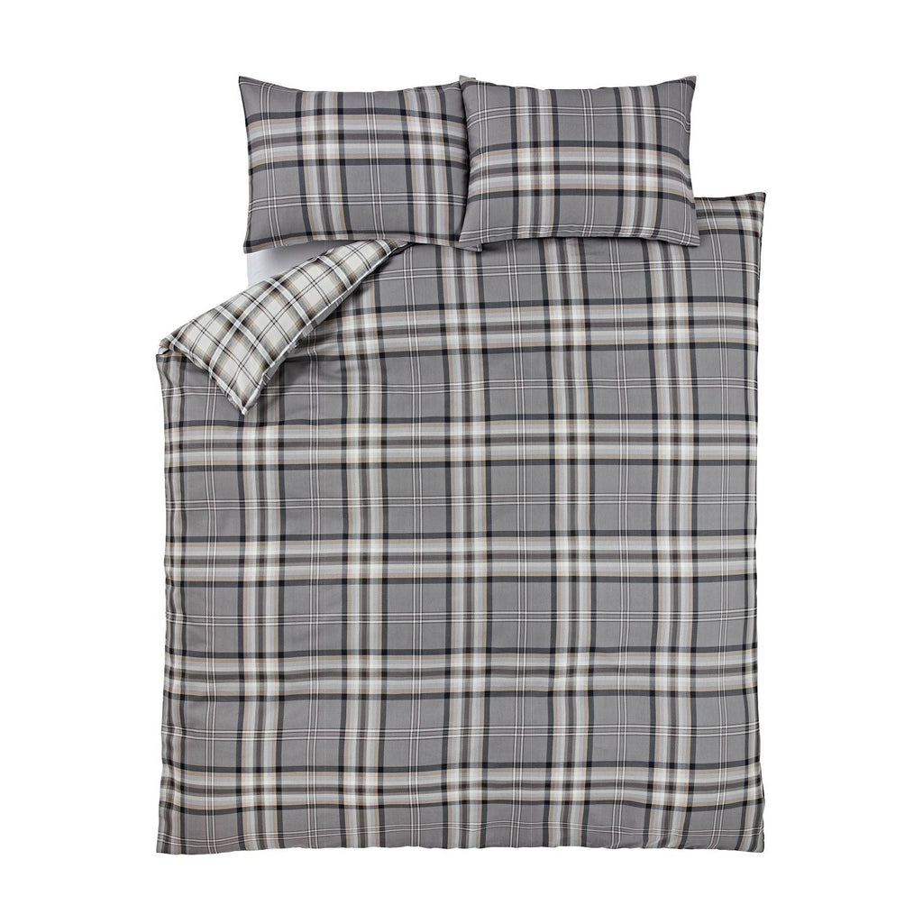 Catherine Lansfield Kelso Charcoal Check Reversible Duvet Set